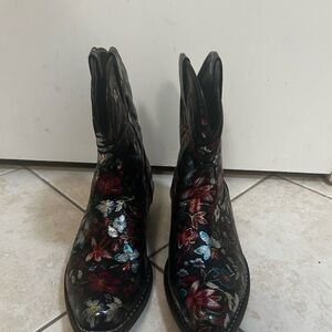 Roper Black Floral Embroidered Ankle Boots